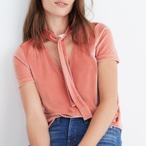 NWT Madewell Velvet Tie-Neck Top Short Sleeve
